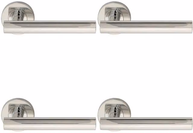 Loops 4 Pair Straight Round T Bar Handles with Round Rose in Polished Silver Stainless Steel