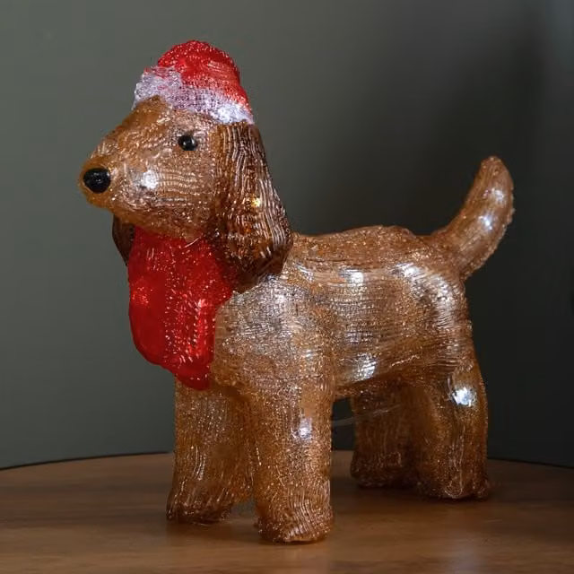 Samuel ALEXANDER Battery Operated Light Up Christmas Ice Dachshund with 30 Cool White LEDs, White, Height: 25 cm