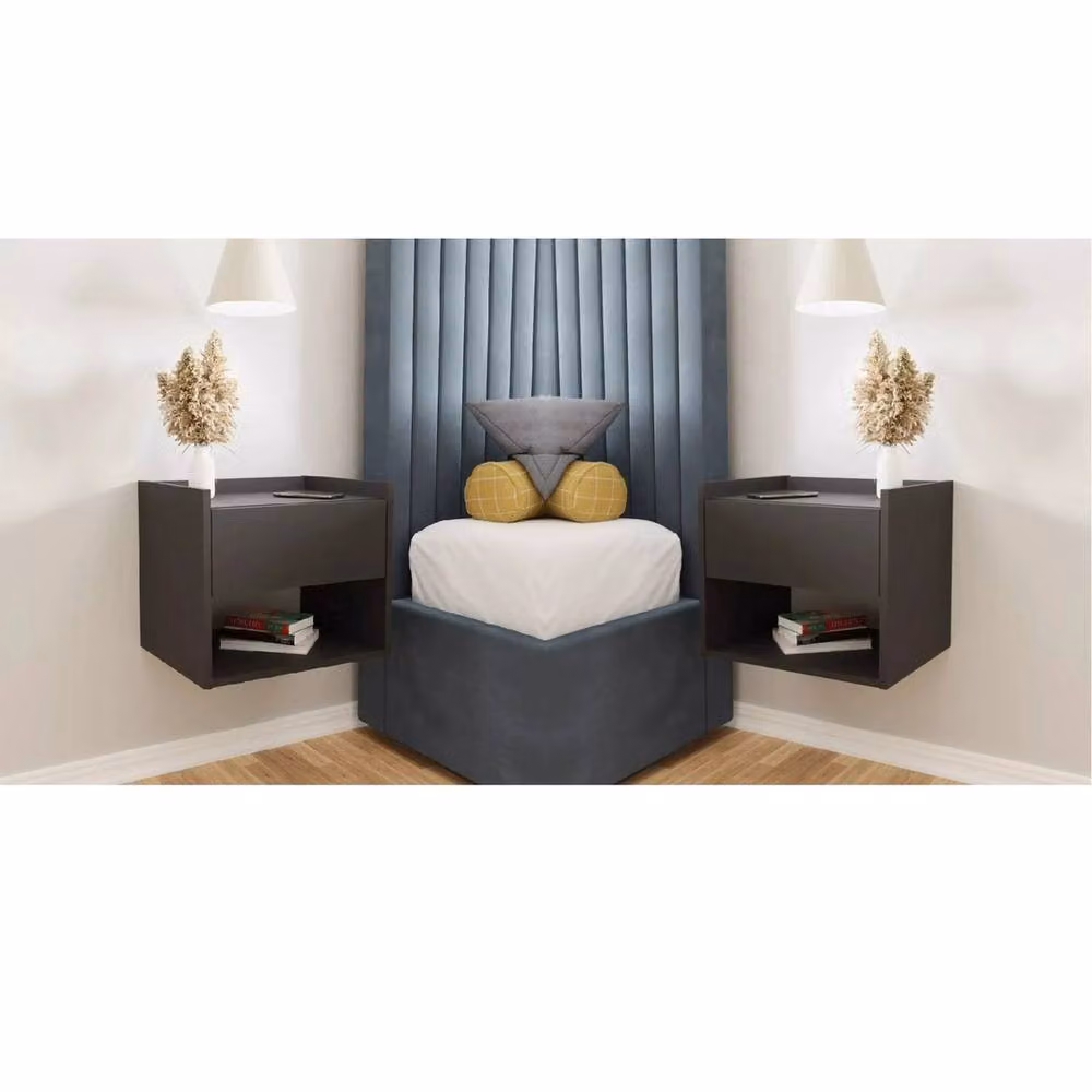 FORGEVIO Pair of Wall Mounted Minimalist Bedside Tables in Matt Anthracite Grey – 2