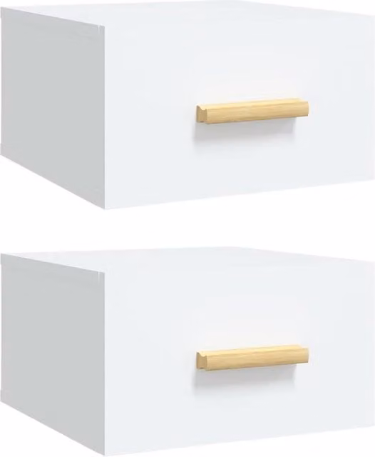 Berkfield Home Wall-mounted Bedside Cabinets, 2 Pack, White, W/D/H: 35 x 35 x 20 cm