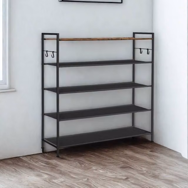 Pirlo Plush 5 Tier Industrial Shoe Rack and Hallway Storage Organiser in Brown