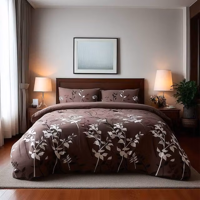 Home Sweet Home UK Single Polycotton Duvet Cover and Pillowcase Set with Brown Floral Nature Design, W/D/H: 135 x 200 cm