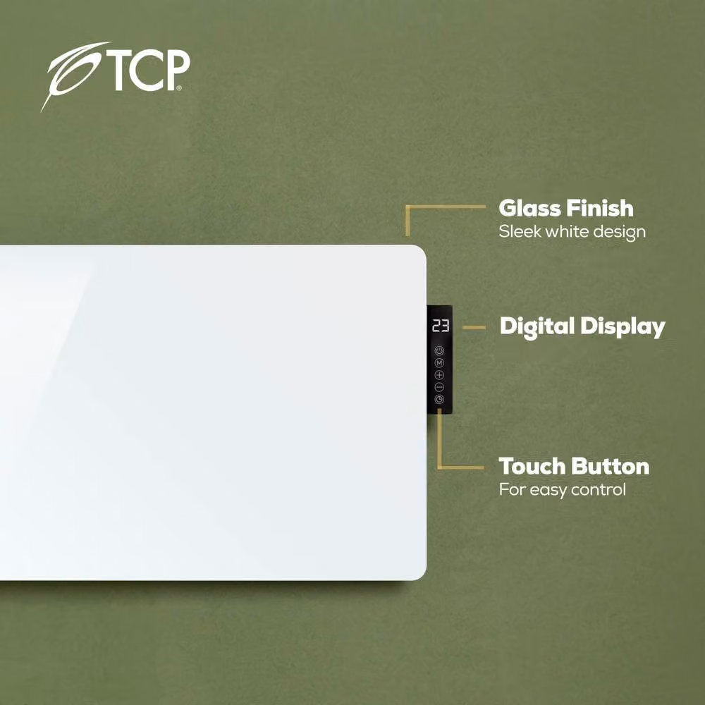 TCP 2000W White Glass Panel Heater with Side Control Panel, Timer, Weekly Program and Open Window Detection – 3