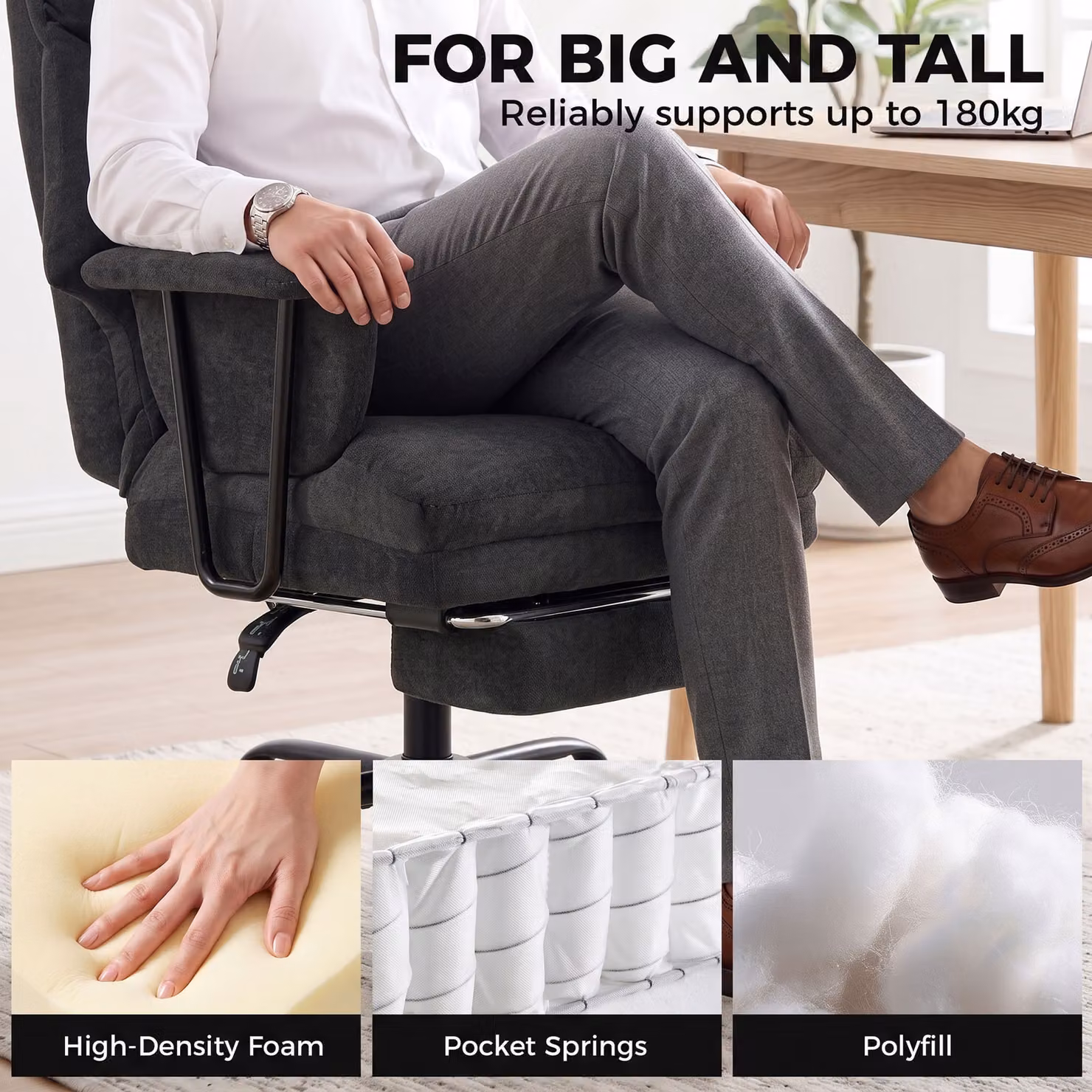 HOMCOM Black Fabric Task Chair with Lumbar Support and 360 Degree Swivel for Home Office – 5