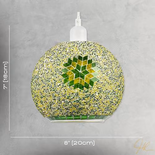 Happy Homewares Green and Yellow Mosaic Glass Artisanal Sphere Pendant Ceiling Light Shade – 3