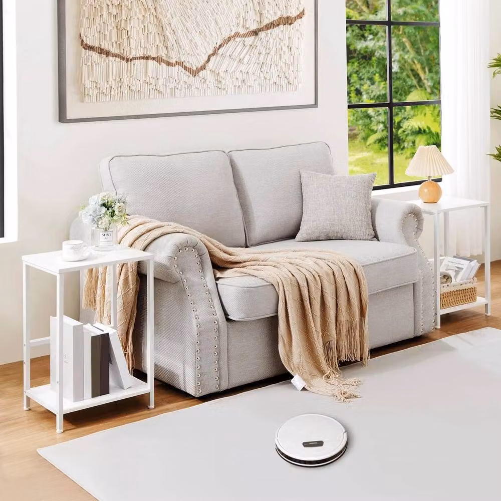 FORGEVIO Set of 2 White 2-Tier Side Tables, W/D/H: 39 x 29 x 55 cm – 2