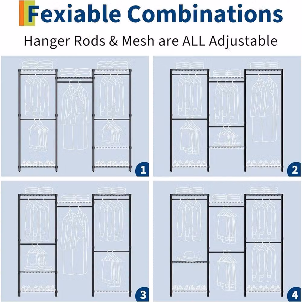 VOGREX Heavy Duty Metal Clothes Rail in Matt Black – 3