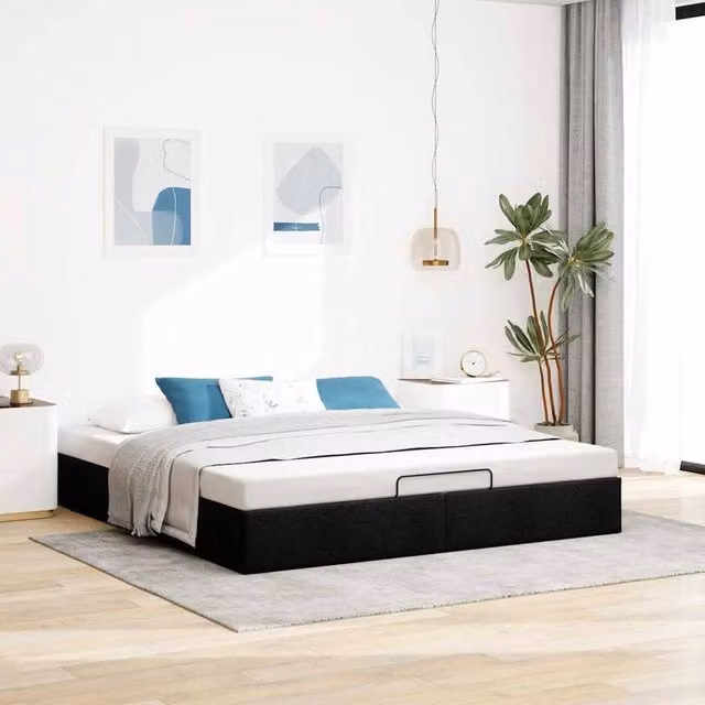 Berkfield Home Super King Ottoman Bed Frame in Black Fabric with Lift Up Base