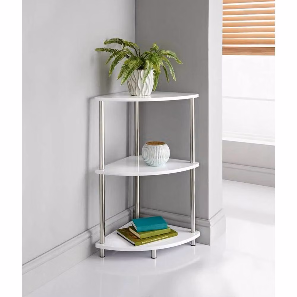 PAWNORA 3 Tier Modern White Metal Corner Shelf Unit – 2