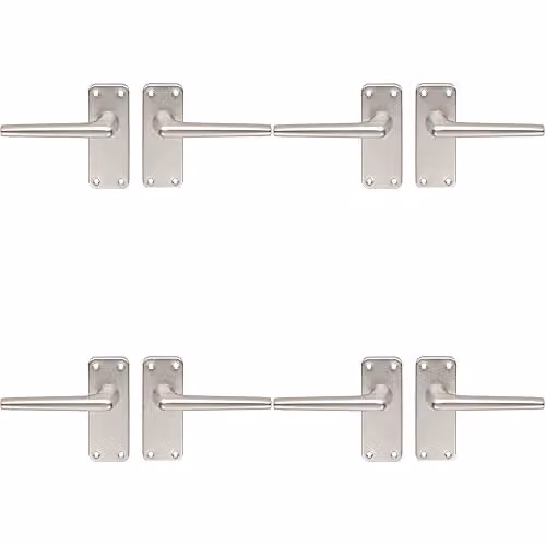 Loops 4 Pack of Pairs Straight Tapered Handle on Latch Backplate in Brushed Silver Aluminium, W: 10.2 cm, H: 10.2 cm