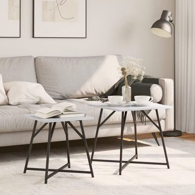 Berkfield Home Set of 2 Grey Sonoma Side Tables with Engineered Wood and Metal X-Frame Design – 1