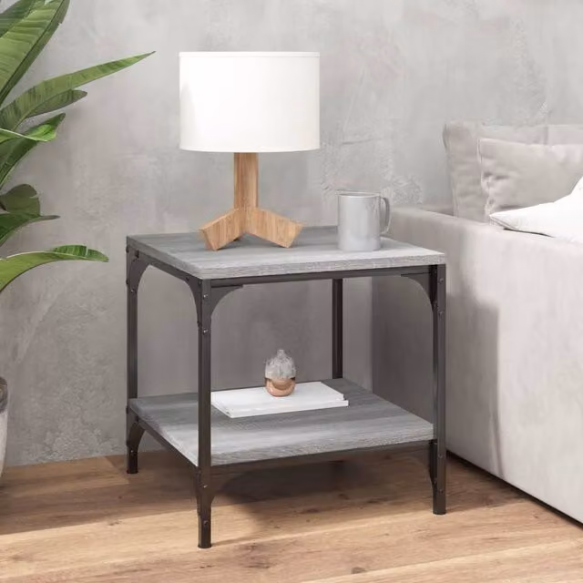 Berkfield Home Set of 2 Grey Sonoma Square Side Tables, W/D/H: 40 x 40 x 40 cm