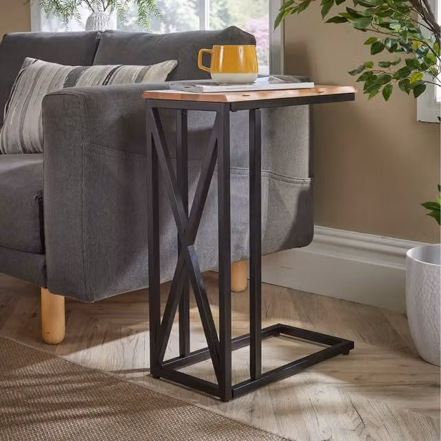 Home Source Pacific Mango Wood Side Table in Natural and Black