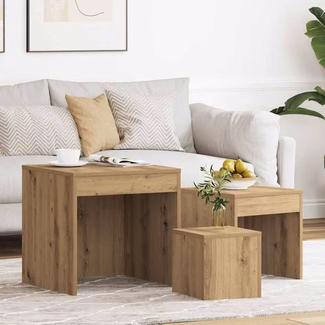 Berkfield Home Nesting Tables, 3 Piece Set in Brown Artisan Oak Engineered Wood – 1