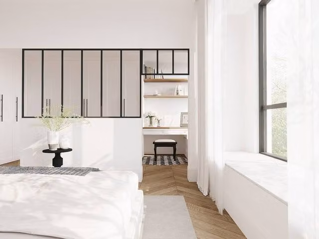 Vente-unique Studio-Style Glass Panel in Powder Coated Aluminium, Black, W: 180 cm, H: 105 cm