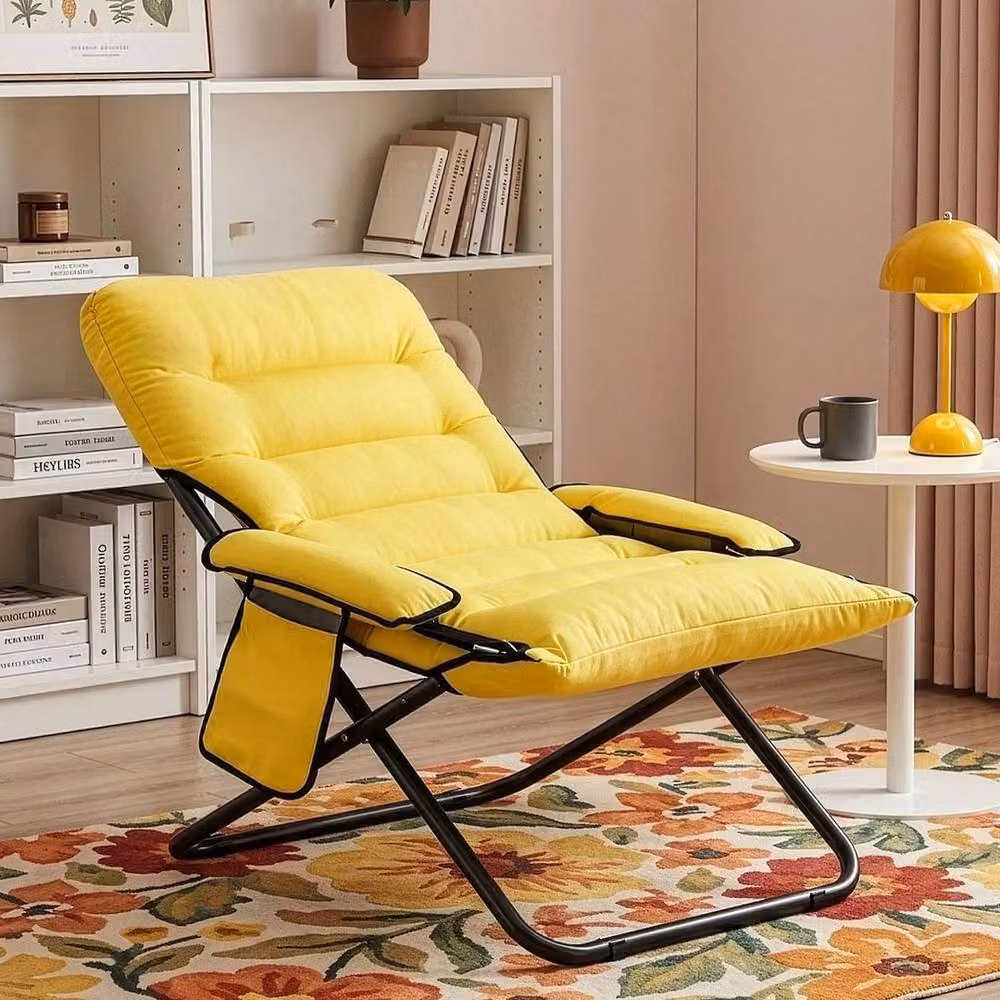 Kelvenix Yellow Folding Lounge Saucer Chair with Metal Frame – 3