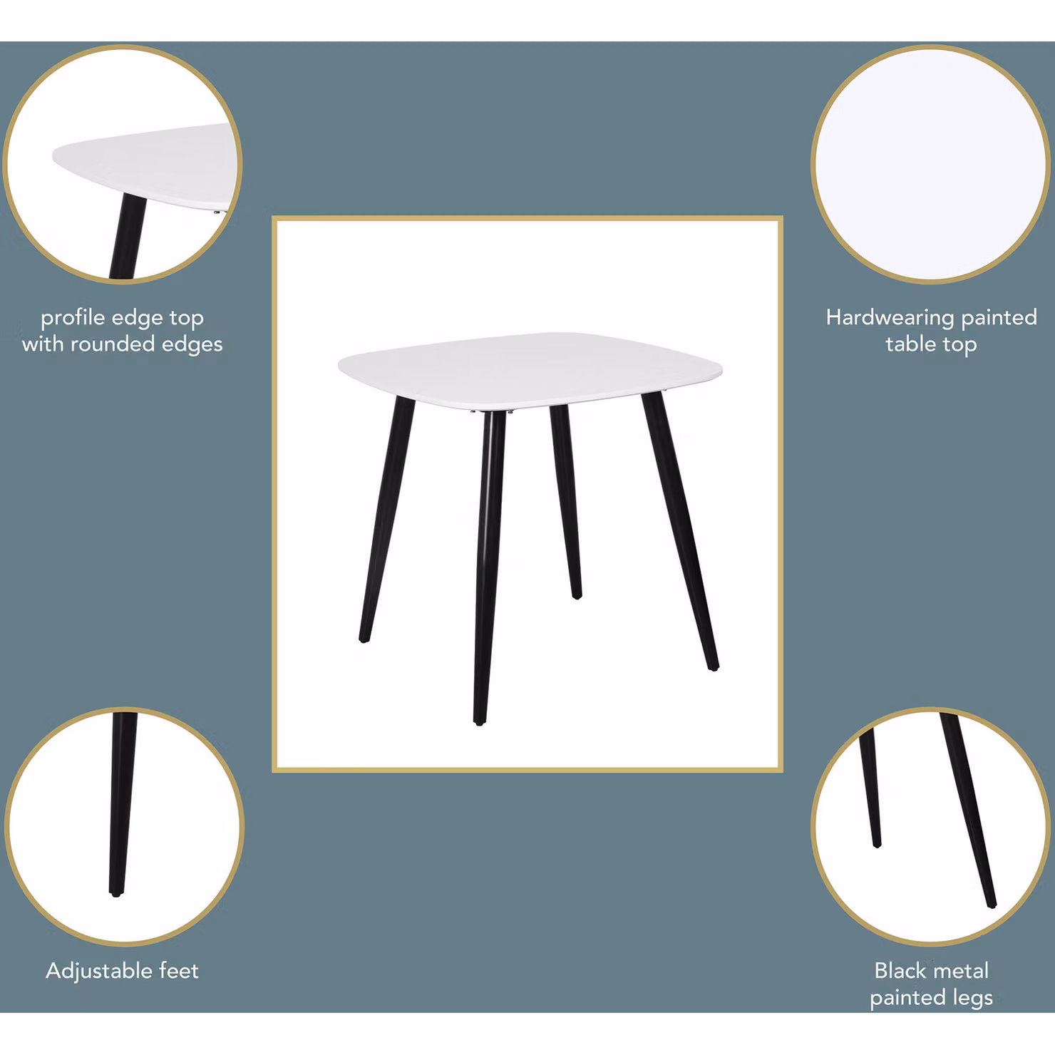 Core Products Aspen White Square Dining Table with 2 Light Grey Chord Stitched Fabric Chairs – 2