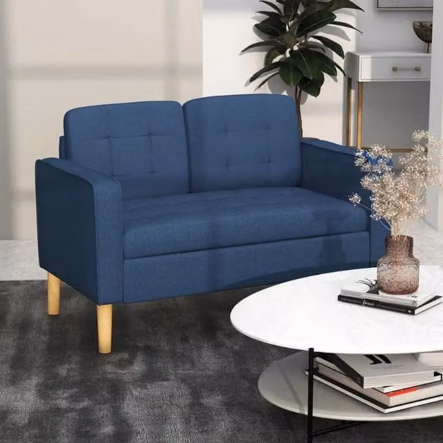Chilli Seating Blue 2 Seater Upholstered Fabric Sofa with Hidden Storage and Solid Wood Frame