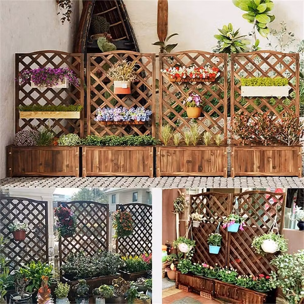 VOGREX Large Wooden Raised Garden Planter Box with Trellis and Drainage, Brown, W: 114.8 cm, D: 64.0 cm, H: 20.07 cm – 3
