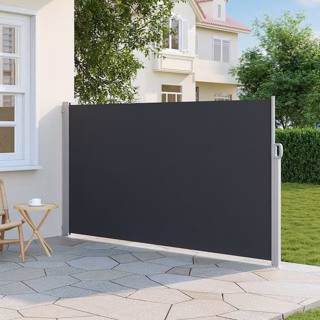 Livingandhome Retractable Side Shaded Canopy in Anthracite Grey with Steel and Polyester Construction, W/H: 3 x 1.6 m