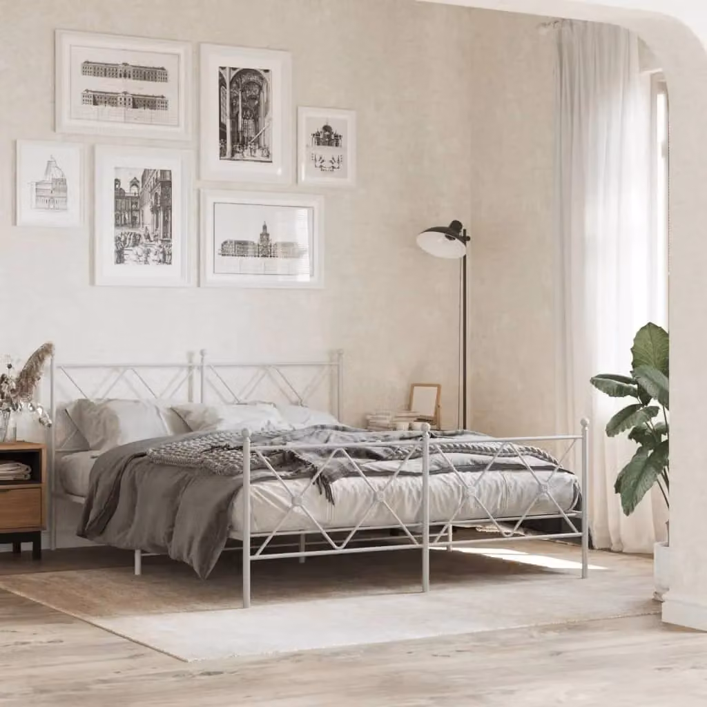 Berkfield Home Classic Metal Headboard in White, 160cm – 3