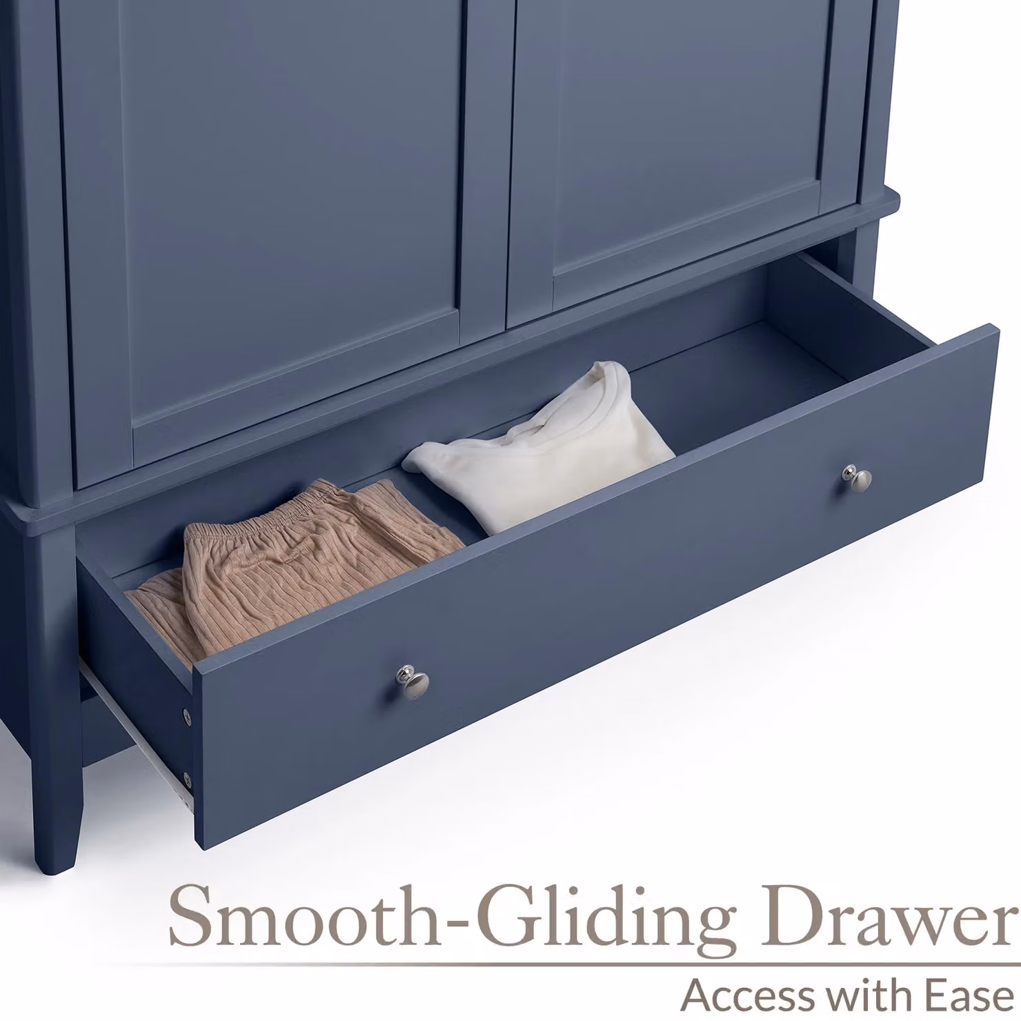 Christow Double Wardrobe with Drawer, 2 Door Blue Bedroom Storage Cupboard, H 185 x W 94.5 x D 50 cm – 4
