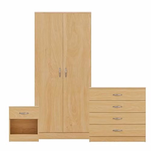Vida Designs Riano 3 Piece Bedroom Furniture Set in Pine Brown, including Wardrobe, Chest of Drawers and Nightstand – 2