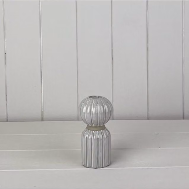 KDMD Grey Ceramic Taper Candle Holder with Modern Round Design