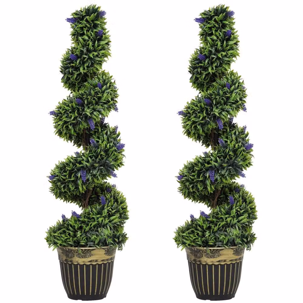 Wyld Haus Ribara Set of 2 Green Artificial Lavender Topiary Trees, Height: 115 cm – 2