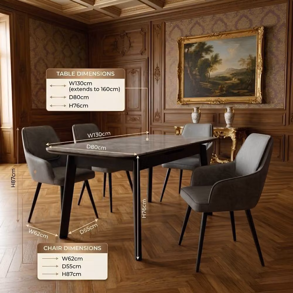 Home Luxe Interior Monaco Grey Stone Ceramic Extending Dining Set with 6 Maryland Swivel Chairs – 4