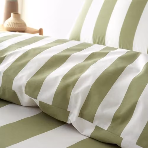 Catherine Lansfield Cove Stripe Reversible Duvet Cover and Pillowcase Set in Green and White, W/D/H: 220 x 180 x 220 cm – 3