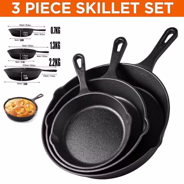 ATEK Pre-Seasoned Cast Iron Frying Pan with Pouring Spout, Black – 10