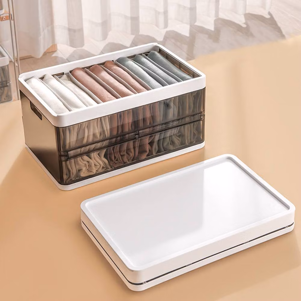 ExtraStar Sturdy Stackable Plastic Storage Bin with Lid, Brown and Transparent – 4