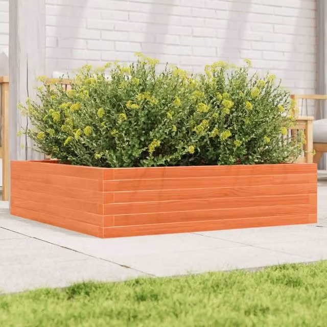 Berkfield Home Waxed Brown Pine Wood Garden Planter Tub W/D/H: 90 x 90 x 23 cm – 1