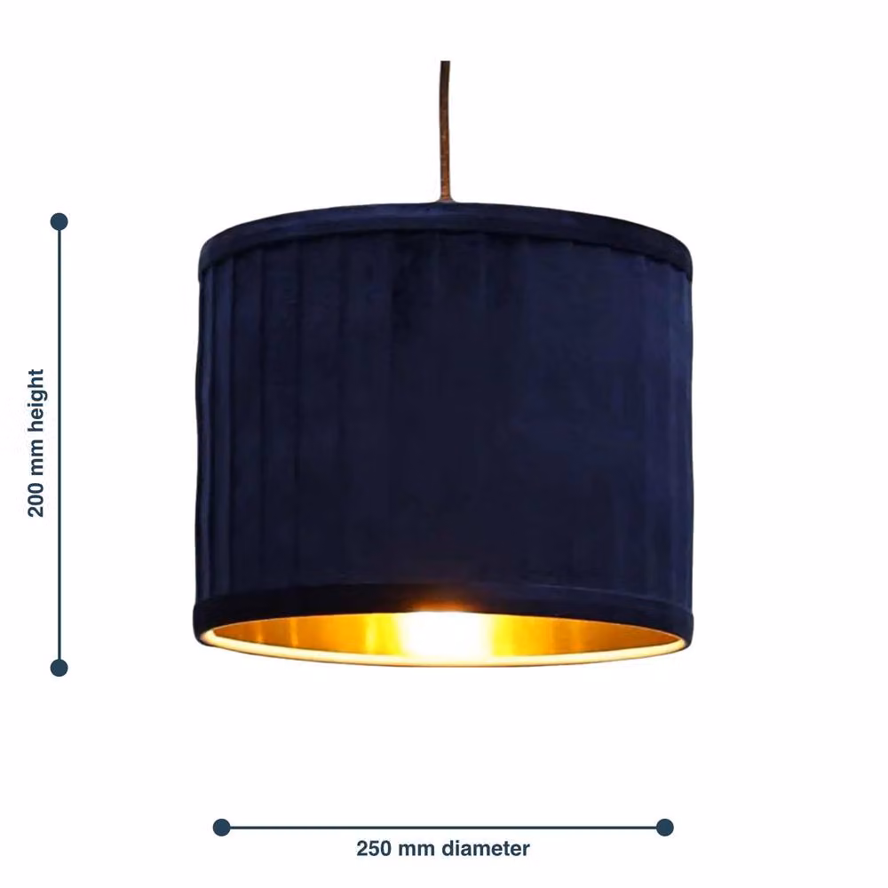 First Choice Lighting Sundance Navy Blue Velvet Pleated Lamp Shade with Gold Inner, Diameter: 25 cm – 6