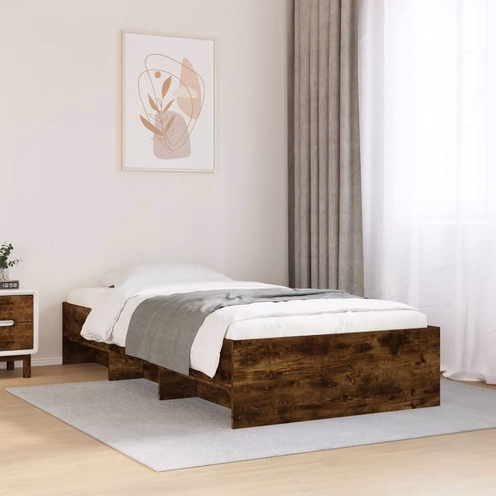 Berkfield Home Small Single Wood Bed Frame in Smoked Oak Brown, W: 75 cm, L: 190 cm – 2