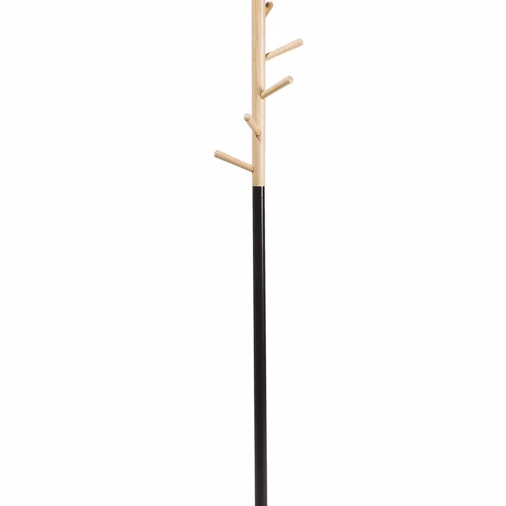 Wyld and Coco Pine and Black Steel Freestanding Coat Stand with Distributed Point Hooks – 2