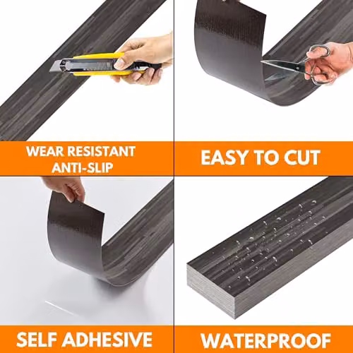 Novecrafto Self Adhesive Wood Effect Vinyl Floor Planks, Dark Grey, 7 Pcs, W: 91.4 cm, D: 15.2 cm – 7