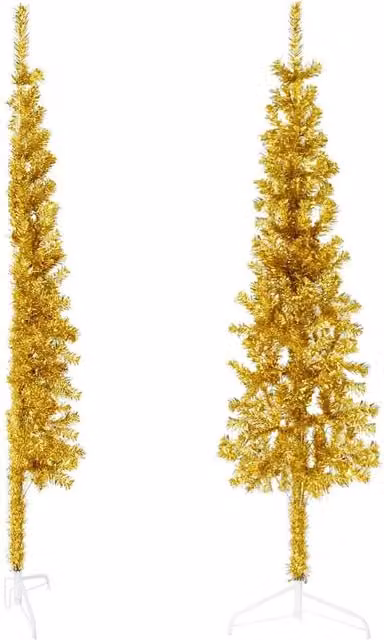 Berkfield Home Slim Artificial Half Christmas Tree with Stand, Gold, Height: 150 cm