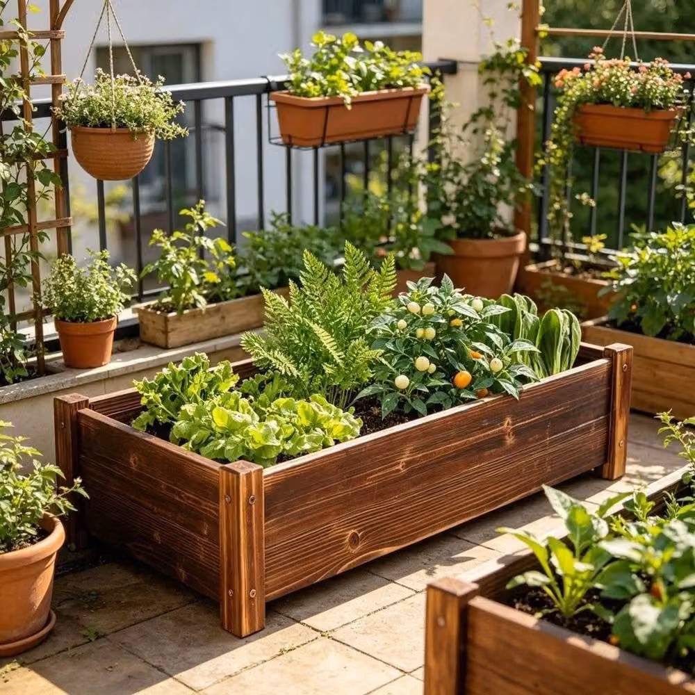 EONLION Wooden Window Box Patio Planter in Brown, W/D/H: 65 x 33 x 16 cm – 4