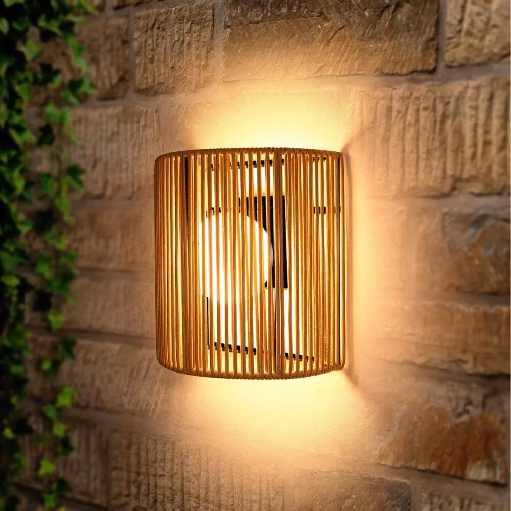 Tamburo Rechargeable Rope Wall Light in Beige and Brown with Remote Control and Timer