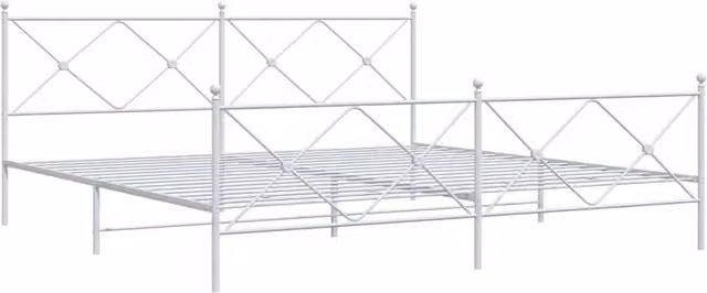 Berkfield Home Metal Bed Frame with Footboard in White, W/D/H: 198.0 x 207.0 x 90.5 cm