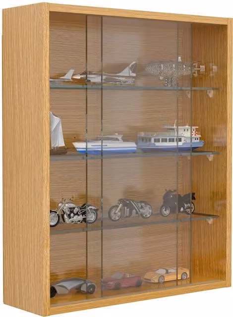 VCM Drivalo M Wall Mounted Hanging Display Cabinet with Glass Doors in Light Oak – 1