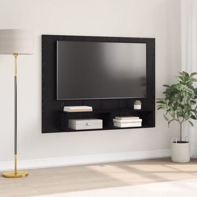 Berkfield Home Wall-Mounted TV Cabinet with Shelf in Black Oak Rustic Engineered Wood – 1
