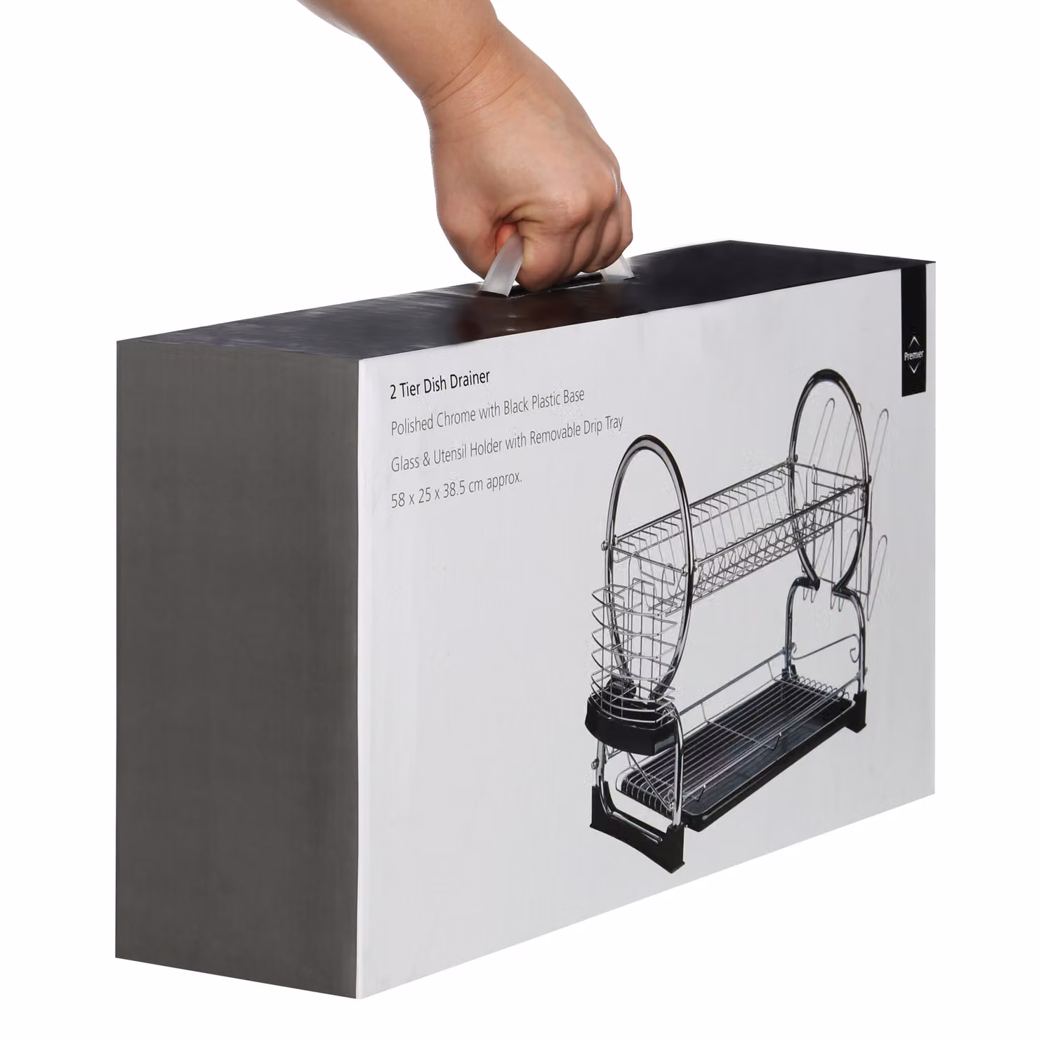 Orsina 2 Tier Dish Drainer with Black Plastic Drip Tray, Cutlery Holder and Cup Holder in Silver and Black – 3