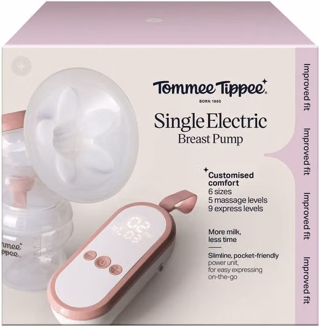 Tommee Tippee Single Electric Classic Breast Pump in White and Transparent with Rechargeable Battery