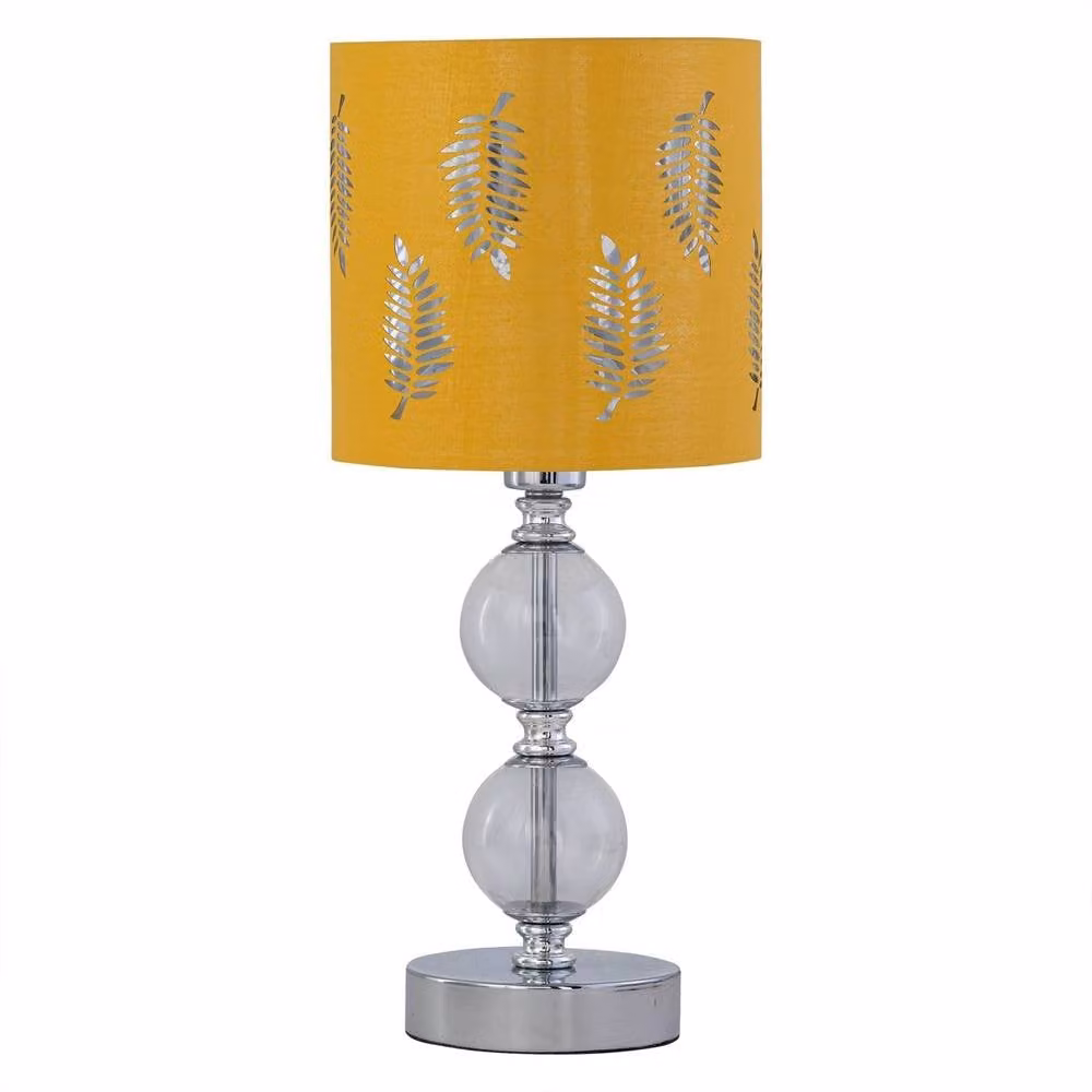 First Choice Lighting Set of 2 Chrome Two Ball Table Lamps with Yellow Fabric Fern Shades – 2