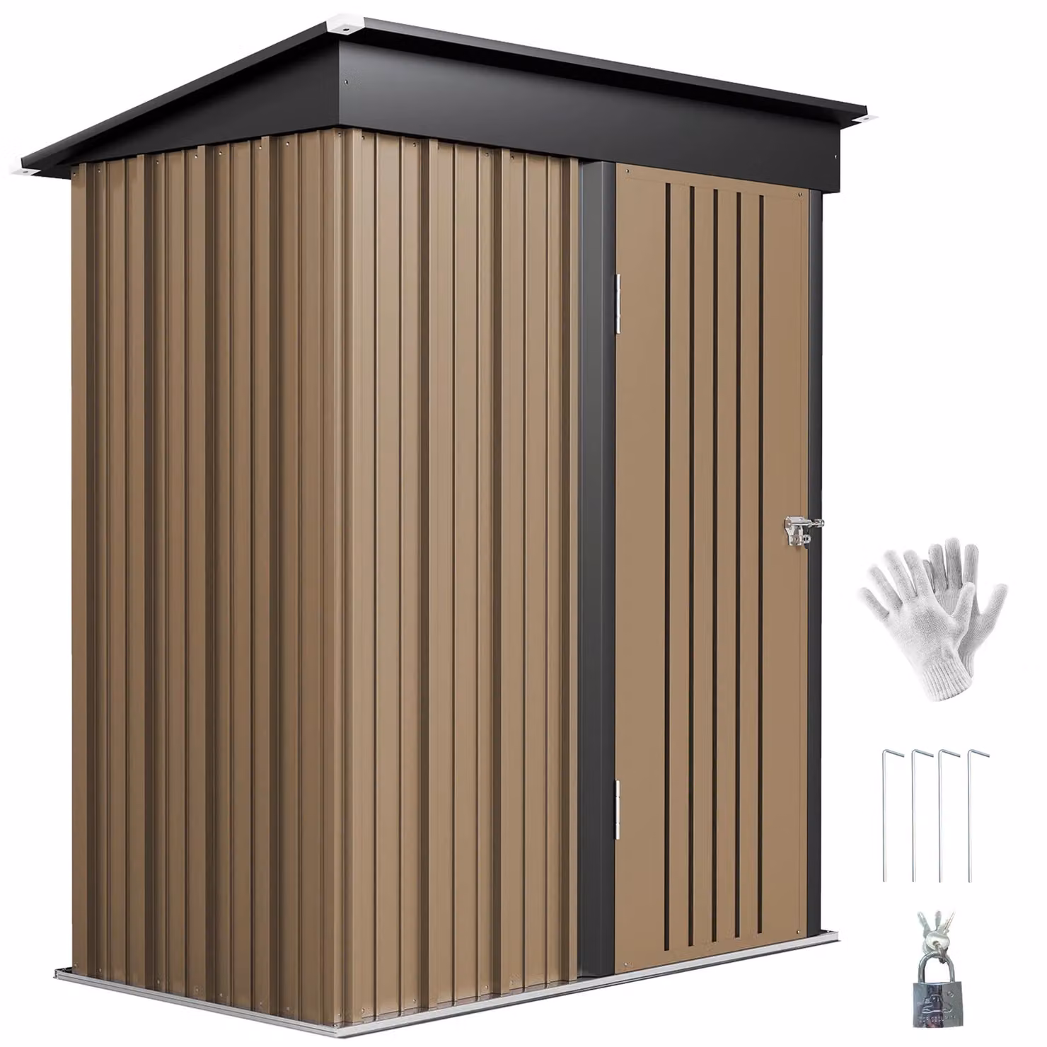 OUTSUNNY Brown Steel Lean-to Garden Shed with Single Door, W/D/H: 161 x 95 x 181 cm – 2