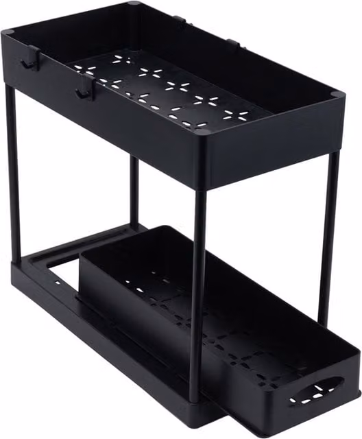 Livingandhome 2-Tier Sliding Under Sink Storage Rack, Black