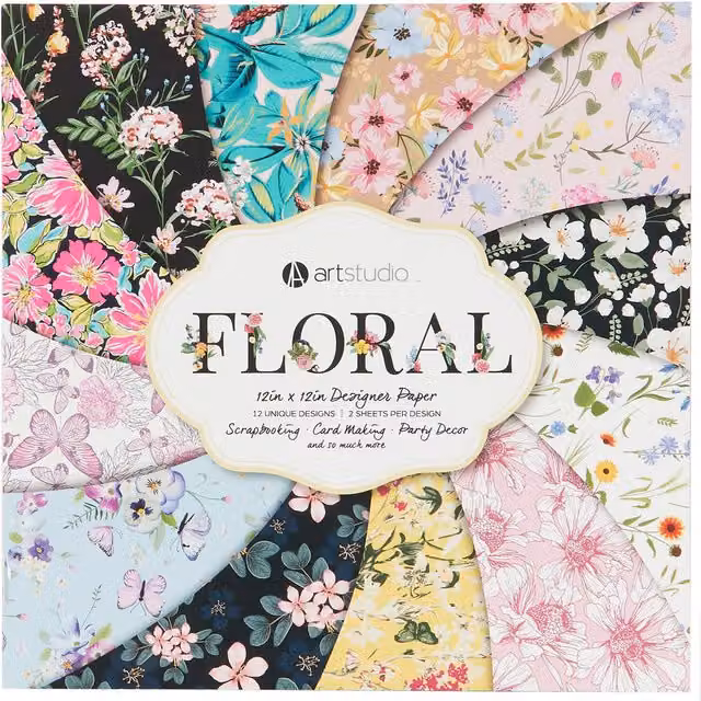 Arts Studio Custom Floral Bloom Paper Pad, Multicolour and Pink, W: 24.0 cm, H: 24.0 cm